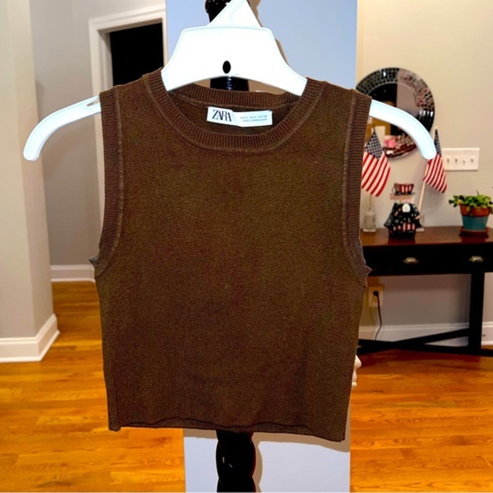 Zara Cropped Brown Sweater Tank Vest